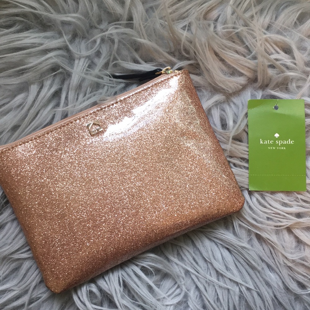 Kate Spade ♠️ mini rose gold glitter zipper pouch